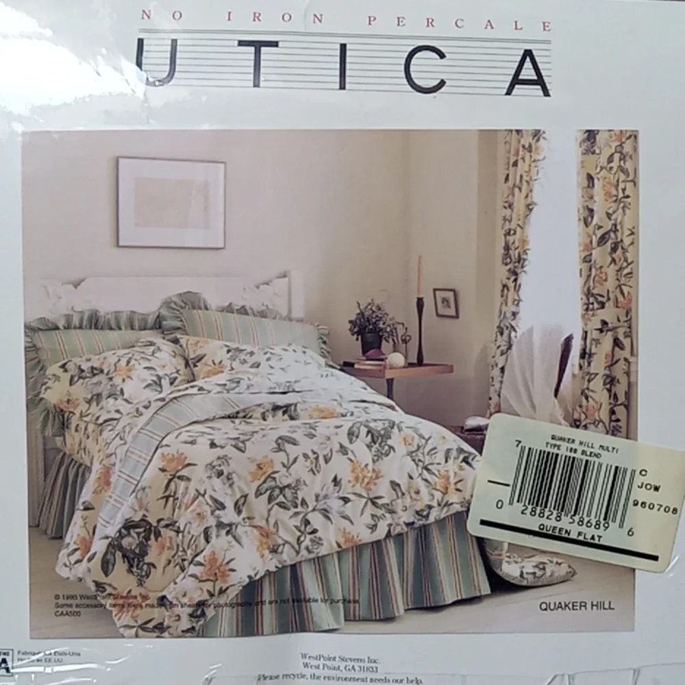 Vintage WestPoint UTICA Quaker Hill Magnolia Queen Flat Sheet Floral Cream